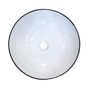 Image 2 of 16.5" Round White Ceramic Vessel Sink with Black Border sold at Floors & Baths Pro's