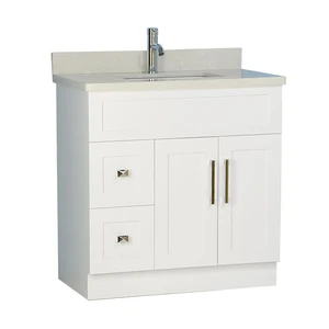 32" Shaker Style White Vanity with Stone Top (2 drawers) | Floors & Baths Pro's