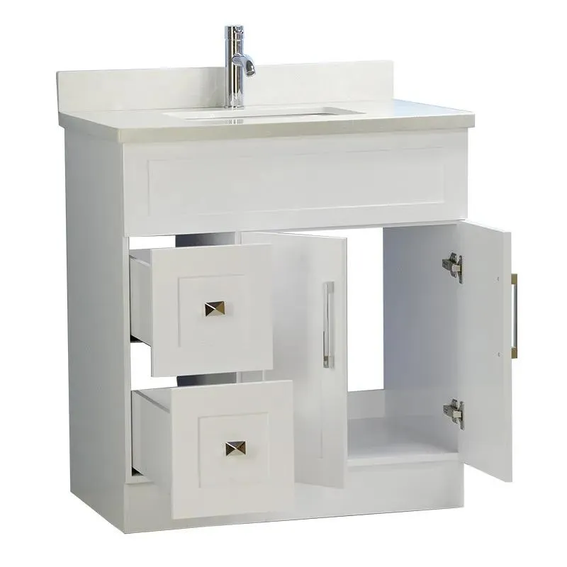 32" Shaker Style White Vanity with Stone Top (2 drawers)