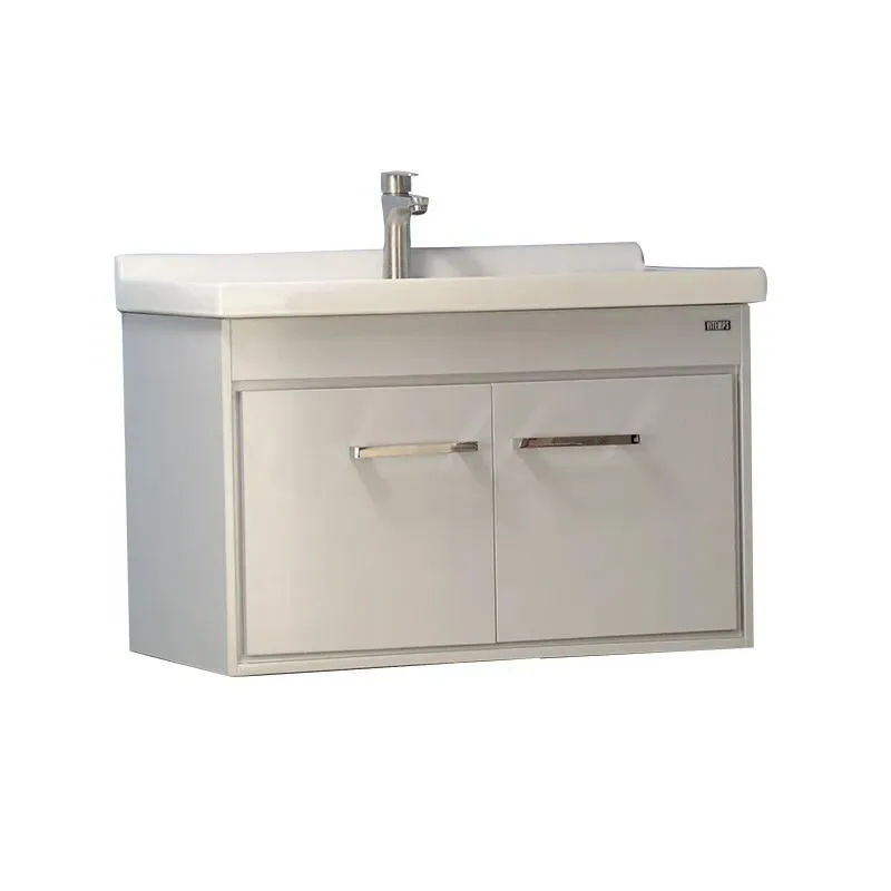 24'' Wall-Mounted Solid Wood Grey Vanity with Ceramic Sink