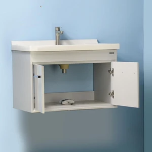Image 2 of 24'' Wall-Mounted Solid Wood Grey Vanity with Ceramic Sink sold at Floors & Baths Pro's