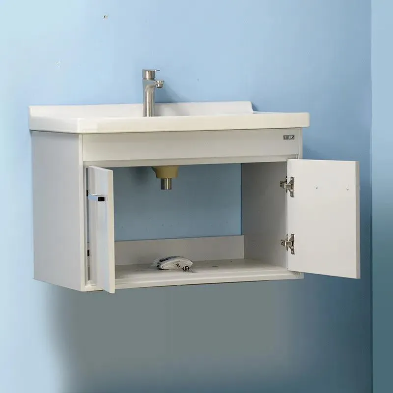 24'' Wall-Mounted Solid Wood Grey Vanity with Ceramic Sink