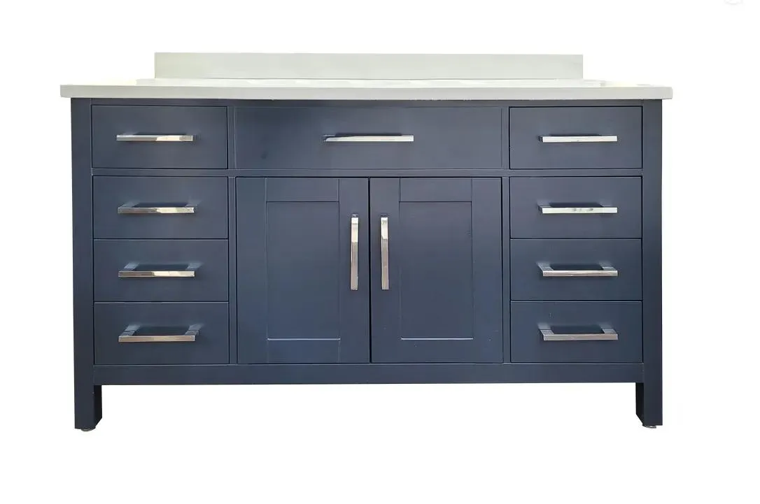 54" Solid Wood Blue Vanity with Stone Top