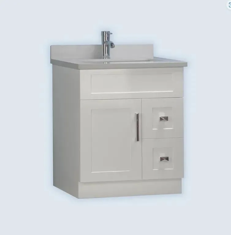 30" Grey Bathroom Vanity with Stone Top and 2 Drawers