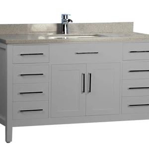  60" Solid Wood Single-Sink Grey Vanity with Stone Top 