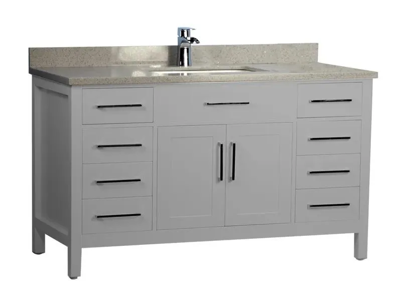 60" Solid Wood Single-Sink Grey Vanity with Stone Top