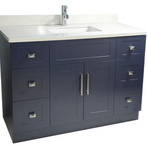 54" Shaker Style Blue Single-sink Vanity with Stone Top (6 drawers) | Floors & Baths Pro's