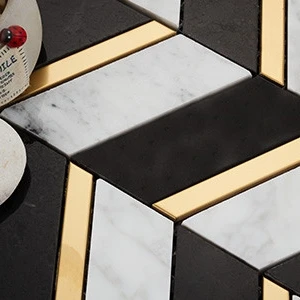  Marble Finish Aerial Black and Carrara Marble, Metal Marble Finish Random Tile | Neshada 