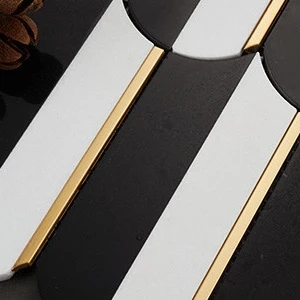  Marble Finish Aerial Elongated Black and White Marble, Metal Marble Finish Random Tile | Neshada 
