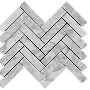  Marble Finish Carrara Herringbone Marble Marble Finish 1" X 4" Subway Tile | Neshada 