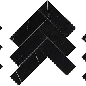 Marble Finish Nero Marquina Herringbone Marble Marble Finish 2" X 6" Subway Tile | Neshada