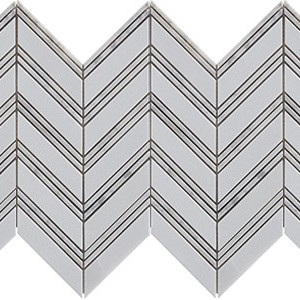 backsplash mosaic tiles Thassos Chevron w/Carrara Trim Marble Marble Finish Random Tile | Neshada | Floors & Baths Pro's
