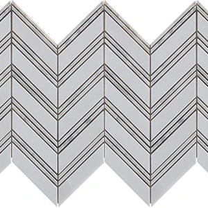 Marble Finish Thassos Chevron w/Carrara Trim Marble Marble Finish Random Tile | Neshada 