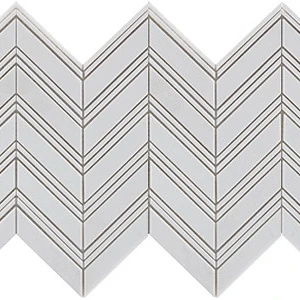  Marble Finish Thassos Chevron w/White Trim Marble Marble Finish Random Tile | Neshada 
