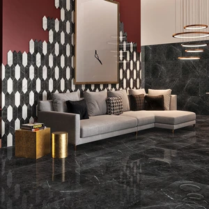 Image 4 of Peak Floor & Wall Tile: Absolut Black | Statuario White Collection sold at Floors & Baths Pro's