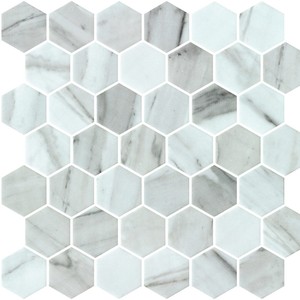 backsplash mosaic tiles Thassos Mosaic Tile: Hex Xl + Penny Collection | Floors & Baths Pro's