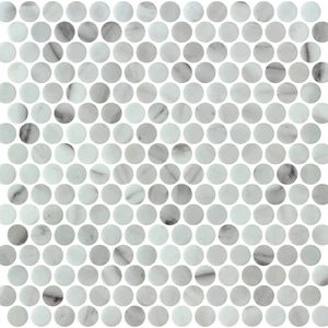  Commercial, 32" Penny-Thassos Mosaic Tile: Hex Xl + Penny Collection 