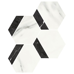 backsplash mosaic tiles Hexagon Mosaic & Tile: Absolut Black | Statuario White Collection | Floors & Baths Pro's